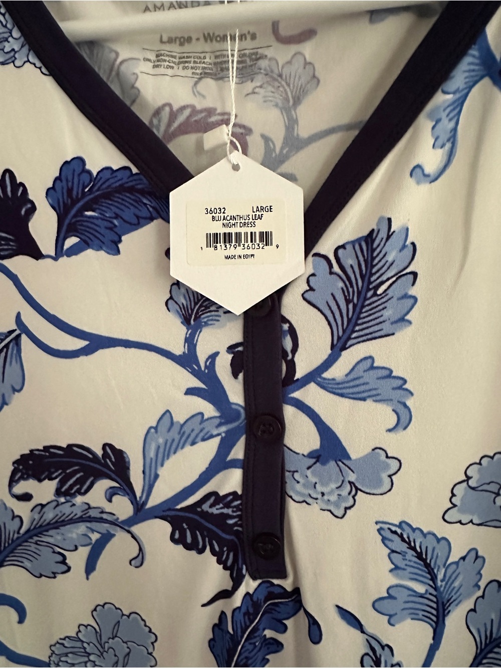 Amanda Blu Nightgown NWT Large Blue White Floral Sleep Dress Soft Cozy - Picture 3 of 8